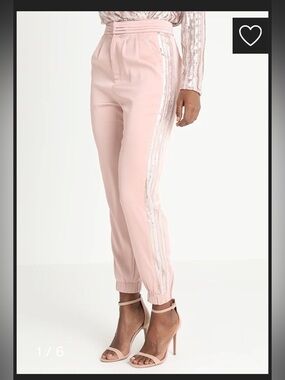 Honey Punch Blush Pink Sequin-Trim Jogger Pants